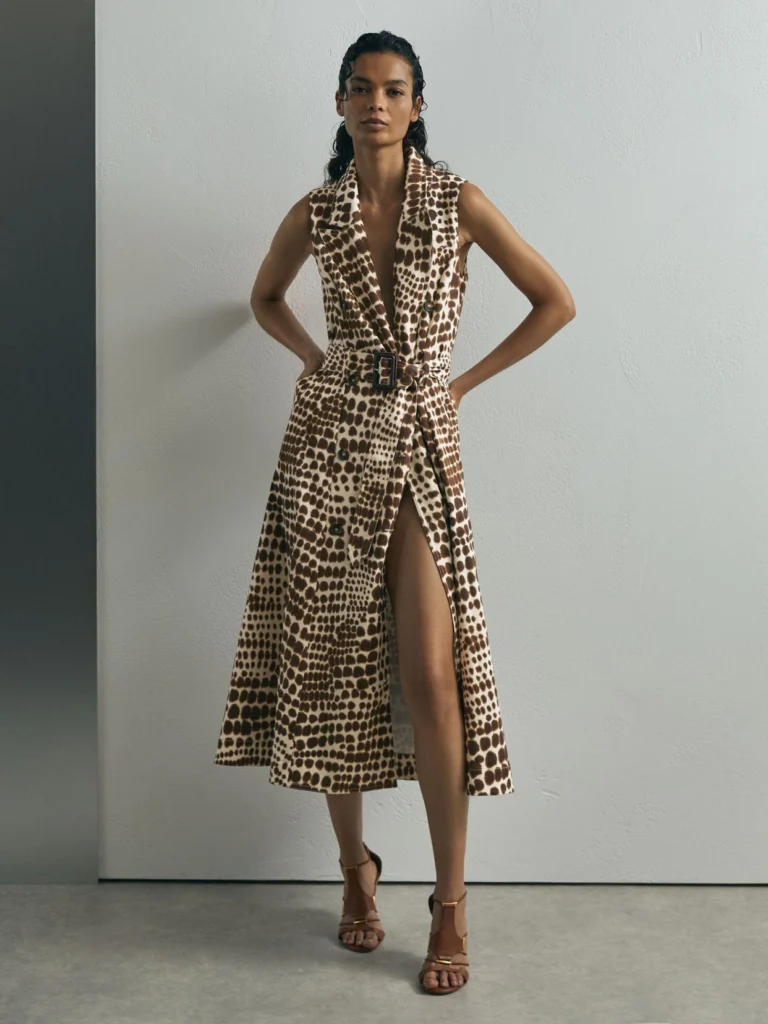 Atelier Atelier Cotton Animal-print Tailored Dress, Brown