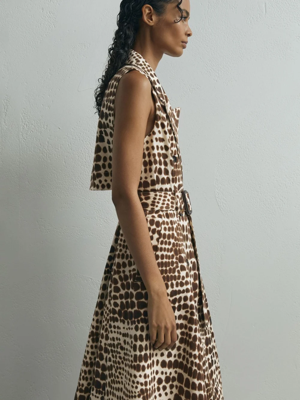 Atelier Atelier Cotton Animal-print Tailored Dress, Brown, view 3