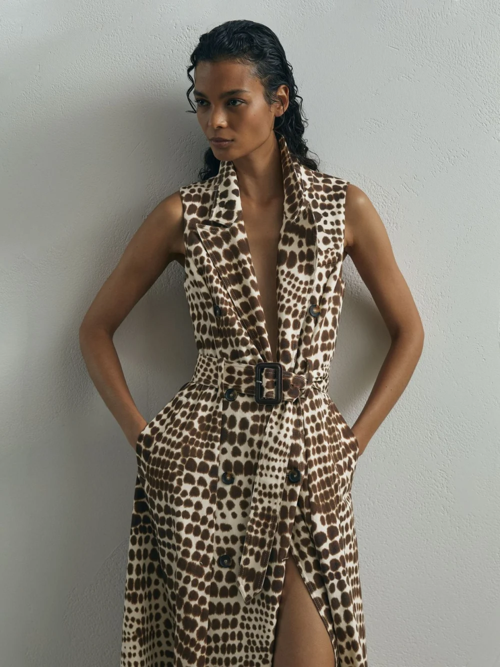 Atelier Atelier Cotton Animal-print Tailored Dress, Brown, view 4