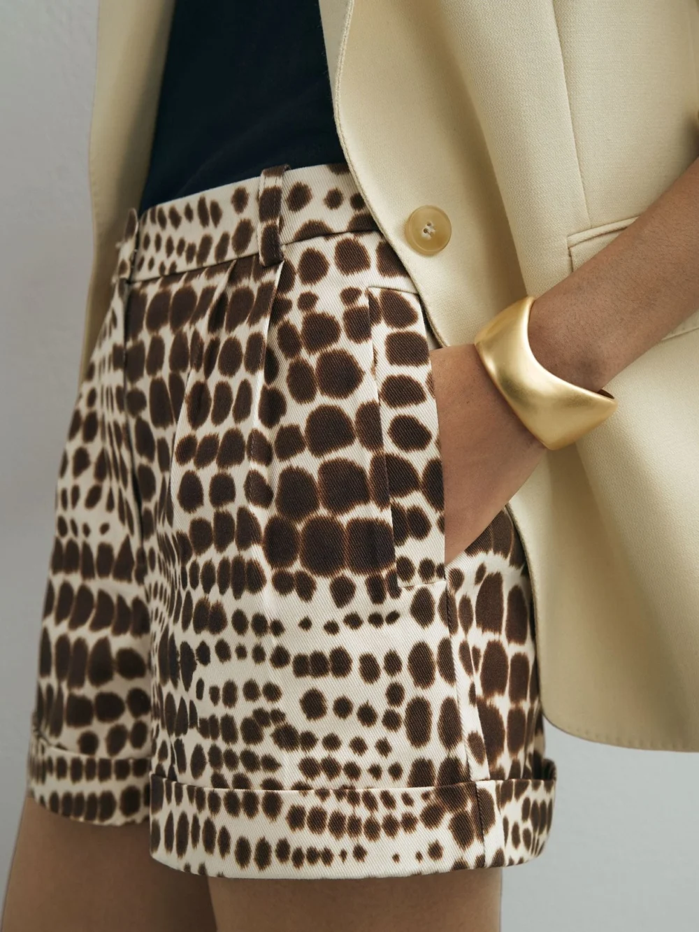 Atelier Atelier Cotton Animal-print Tailored Shorts, Chocolate, view 3