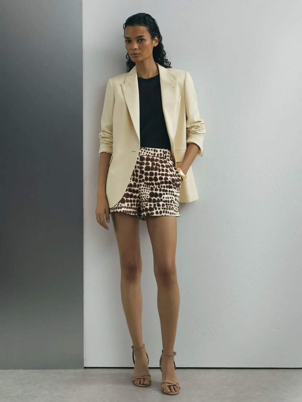Atelier Atelier Cotton Animal-print Tailored Shorts, Chocolate, view 4