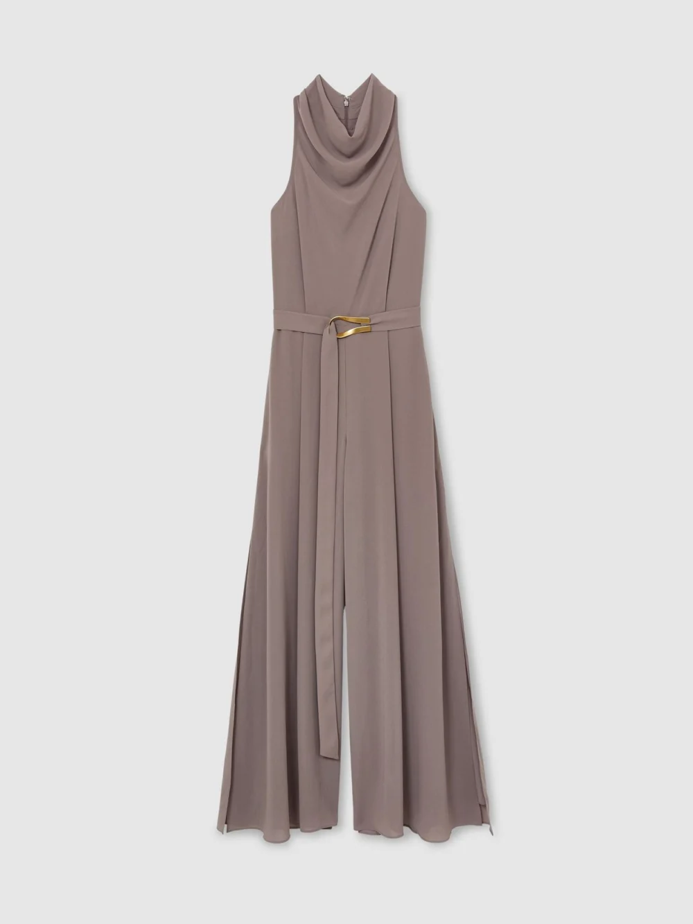 Atelier Atelier Cowl-neck Belted Wide-leg Jumpsuit, Taupe, view 2