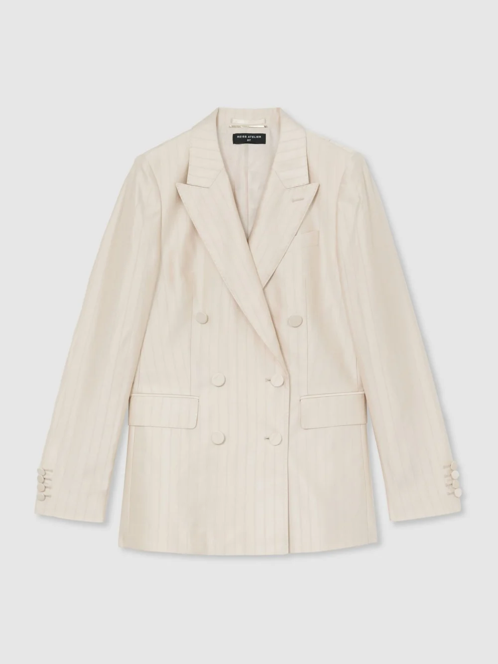 Atelier Atelier Cream Satin Pinstripe Double-breasted Blazer, view 2