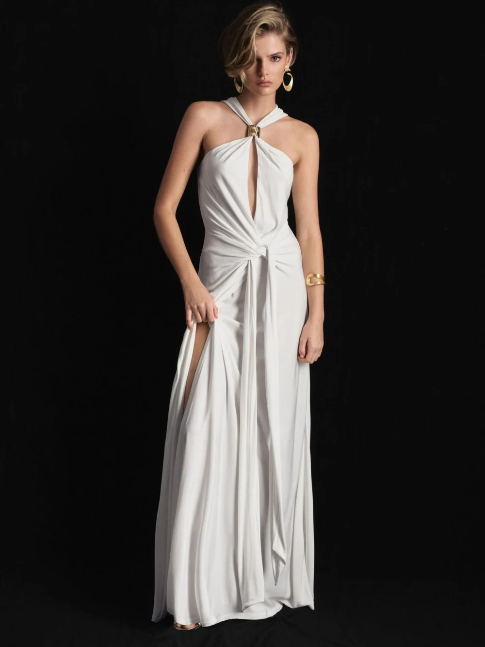 Atelier Atelier Hardware-detail Draped Maxi Dress, in ivory
