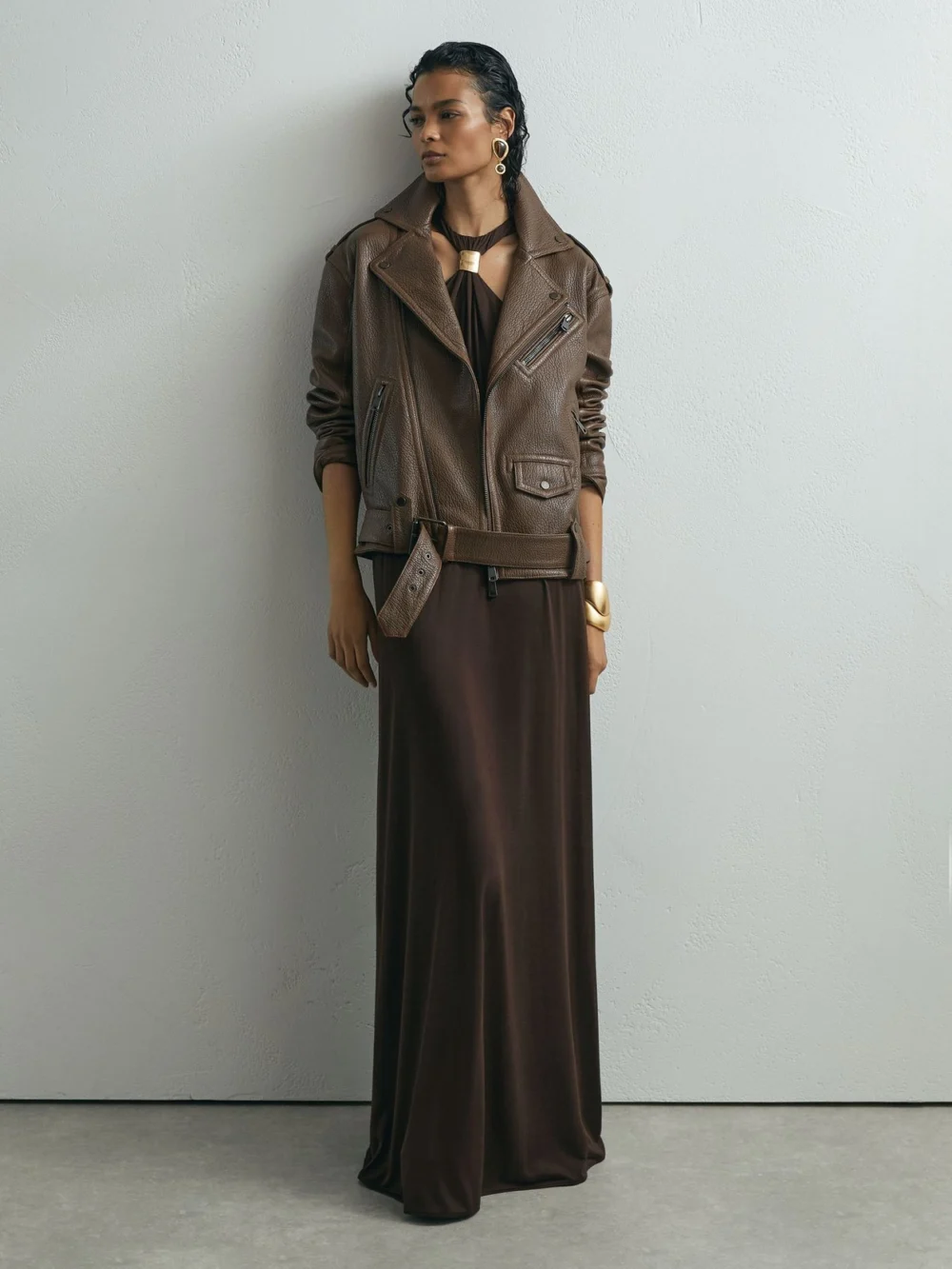 Atelier Atelier Jersey Hardware-detail Maxi Dress, Dark Brown, view 4