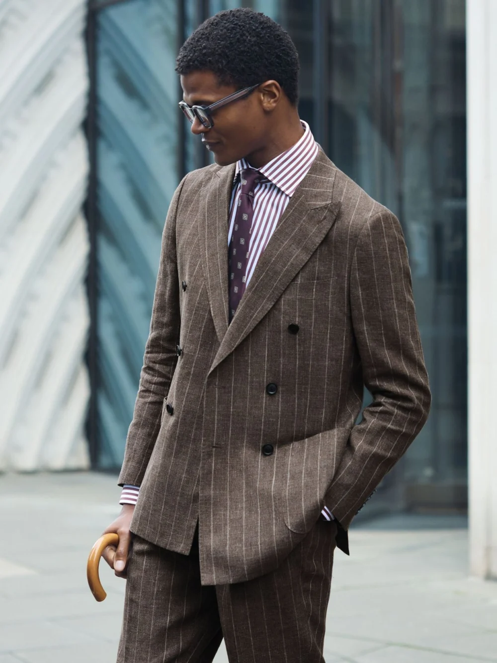 Atelier Atelier Linen-cotton Pinstripe Double-breasted Blazer, Brown