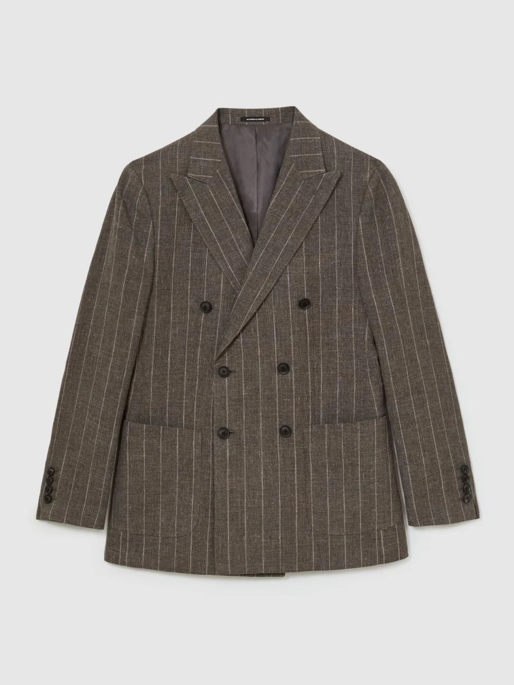 Atelier Atelier Linen-cotton Pinstripe Double-breasted Blazer, Brown, view 2