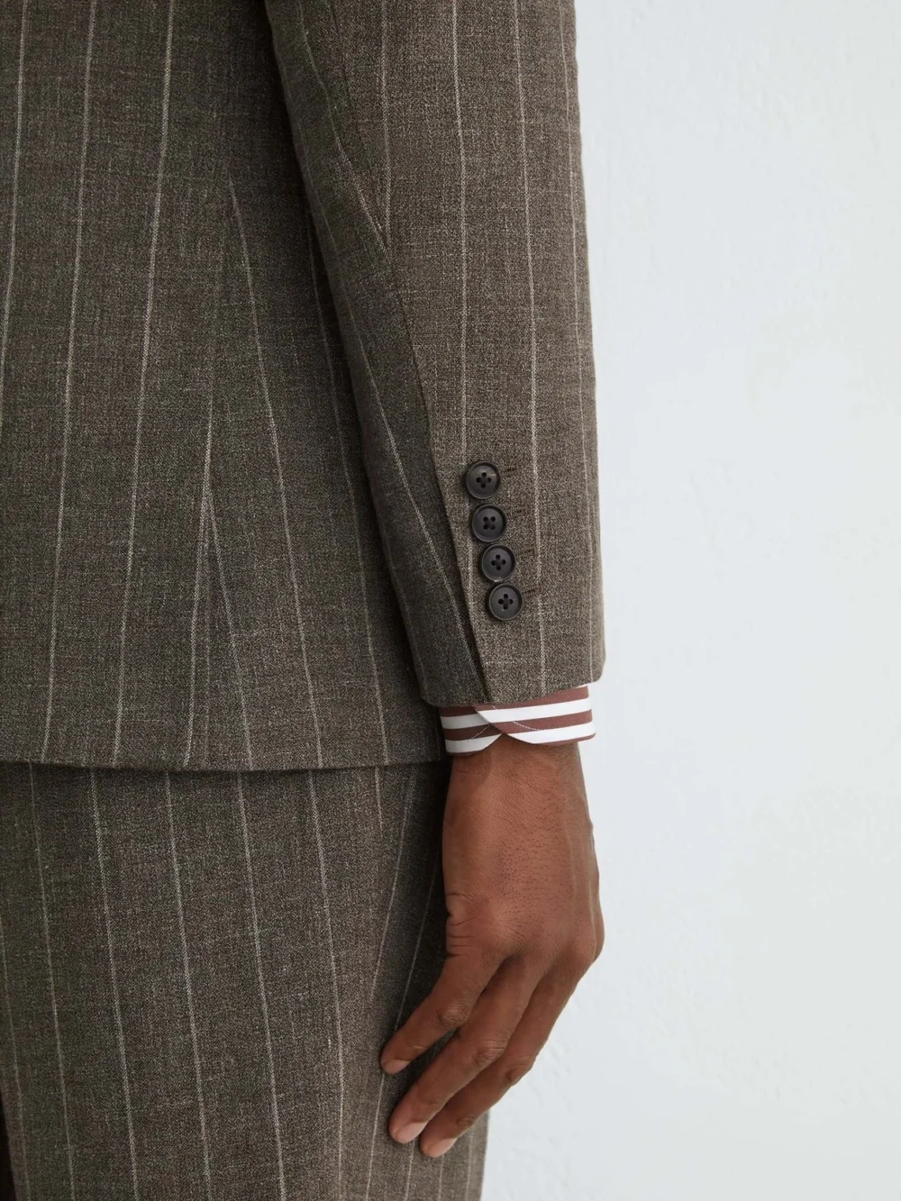 Atelier Atelier Linen-cotton Pinstripe Double-breasted Blazer, Brown, view 4
