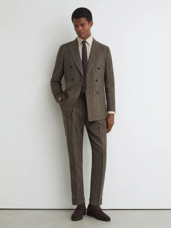 Atelier Atelier Linen-cotton Pinstripe Trousers, Brown