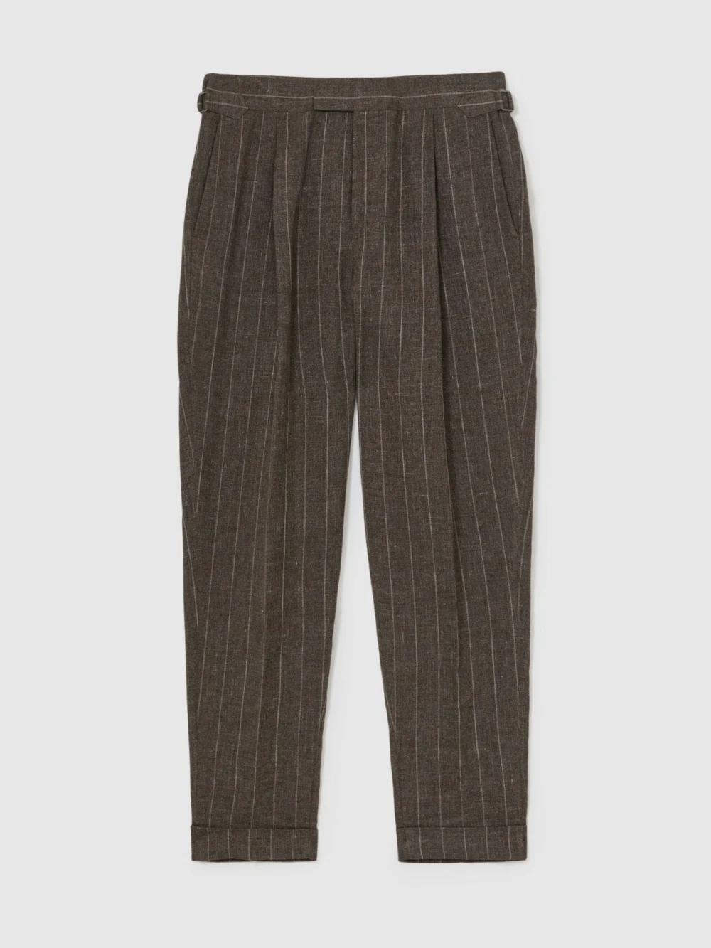 Atelier Atelier Linen-cotton Pinstripe Trousers, Brown, view 2