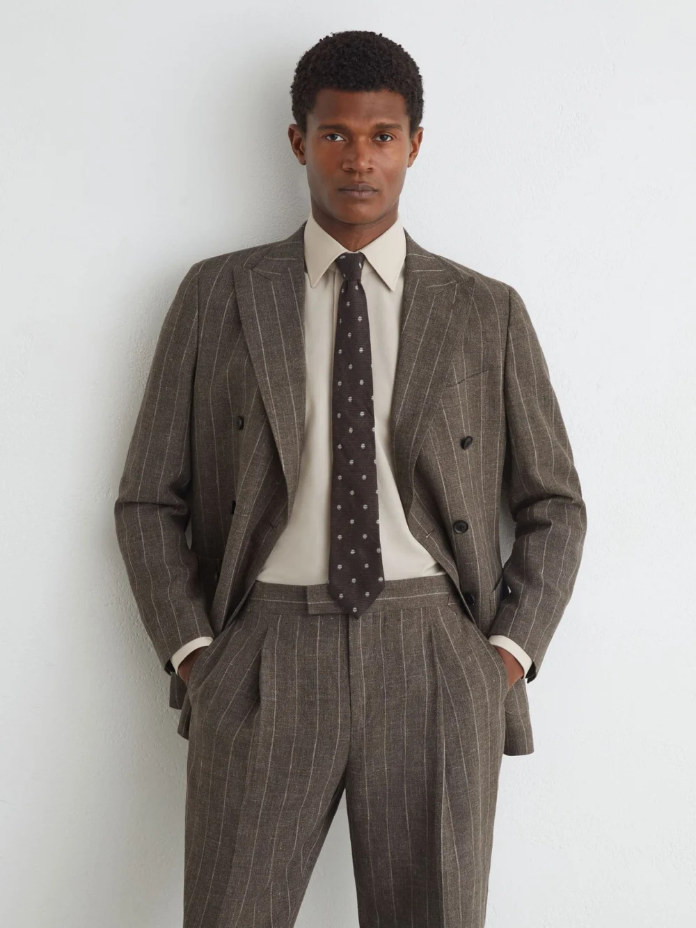 Atelier Atelier Linen-cotton Pinstripe Trousers, Brown, view 3