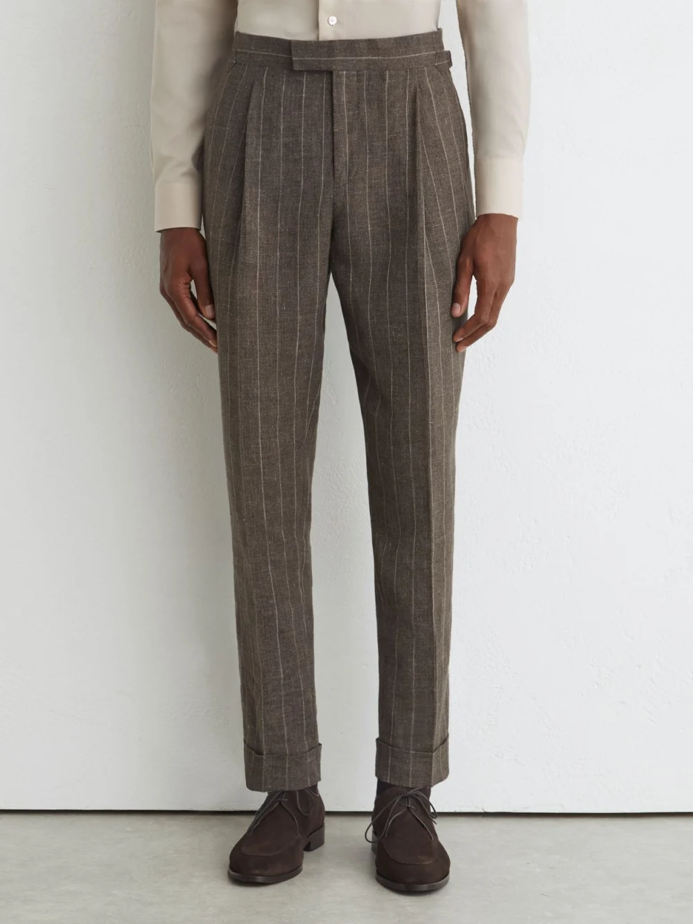 Atelier Atelier Linen-cotton Pinstripe Trousers, Brown, view 4