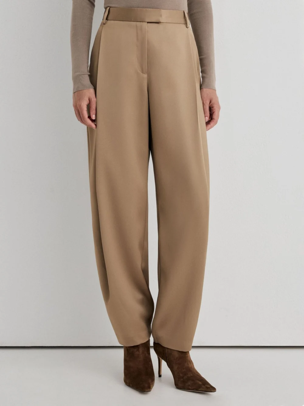 Atelier Atelier Satin Barrel-leg Trousers, Taupe, view 3