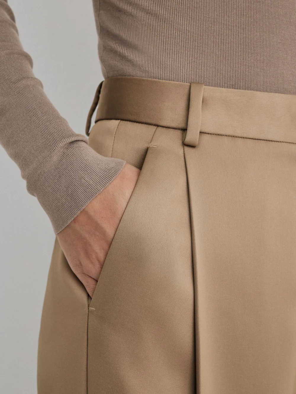 Atelier Atelier Satin Barrel-leg Trousers, Taupe, view 4