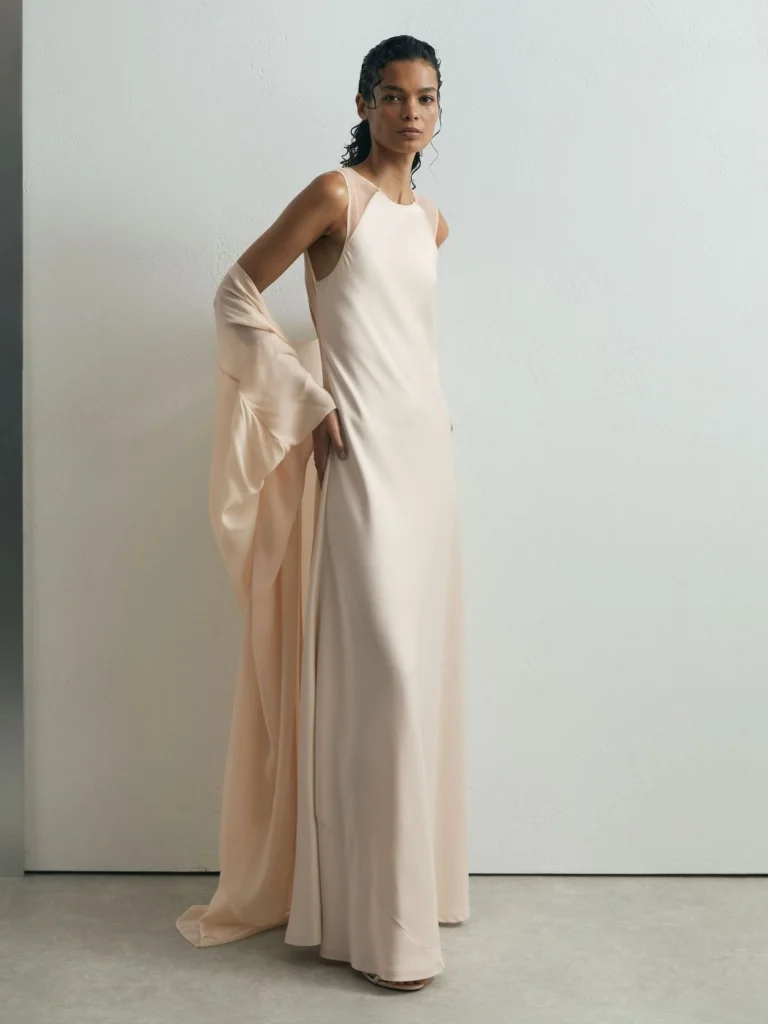 Atelier Atelier Satin Cape Maxi Dress, Cream