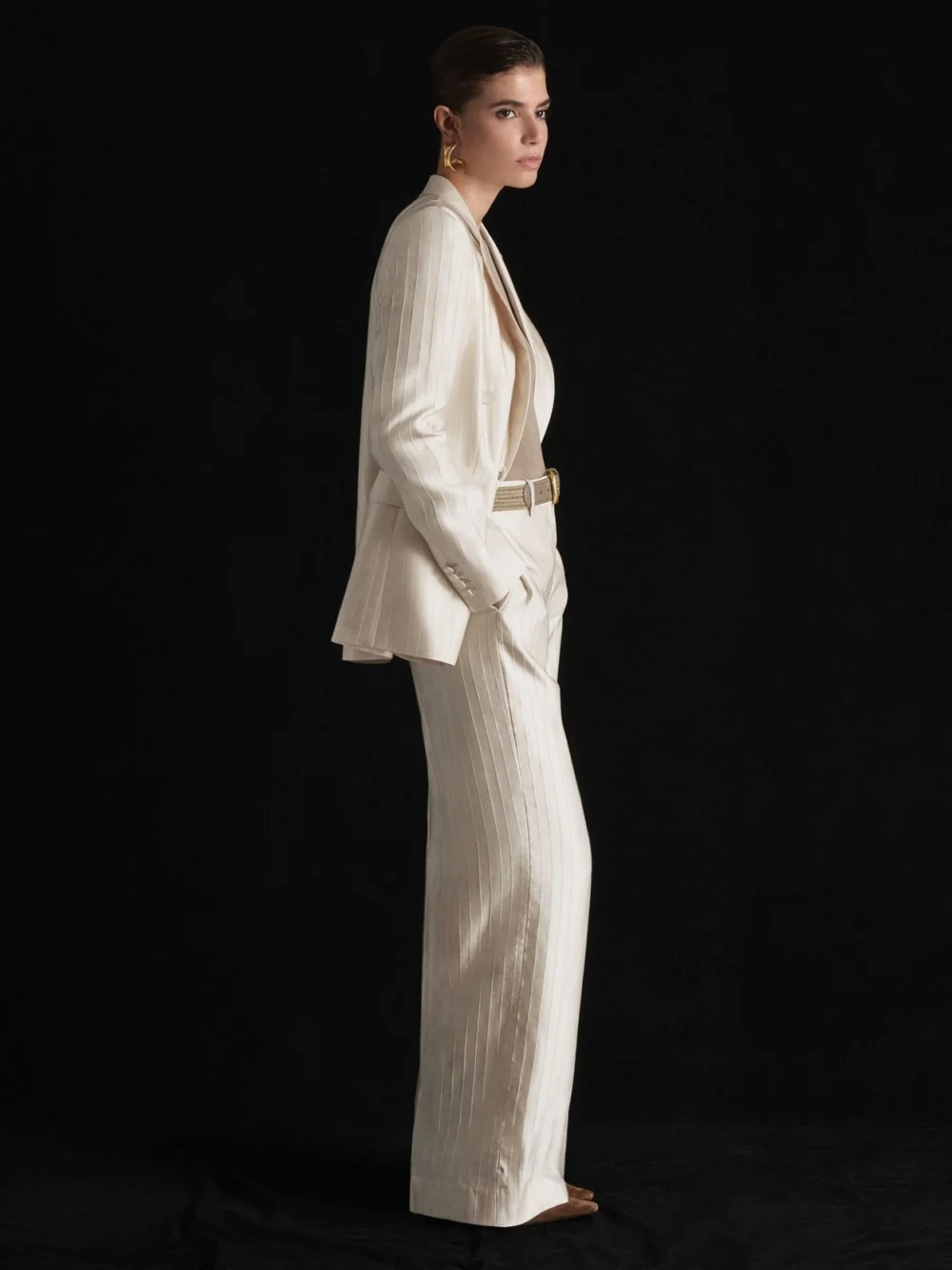 Atelier Atelier Satin Pinstripe Wide-leg Trousers, Cream