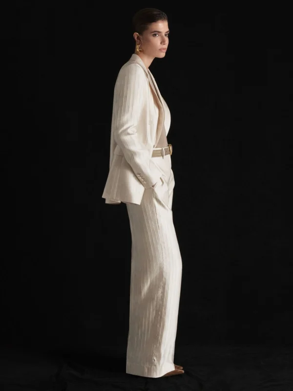 Atelier Atelier Satin Pinstripe Wide-leg Trousers, Cream