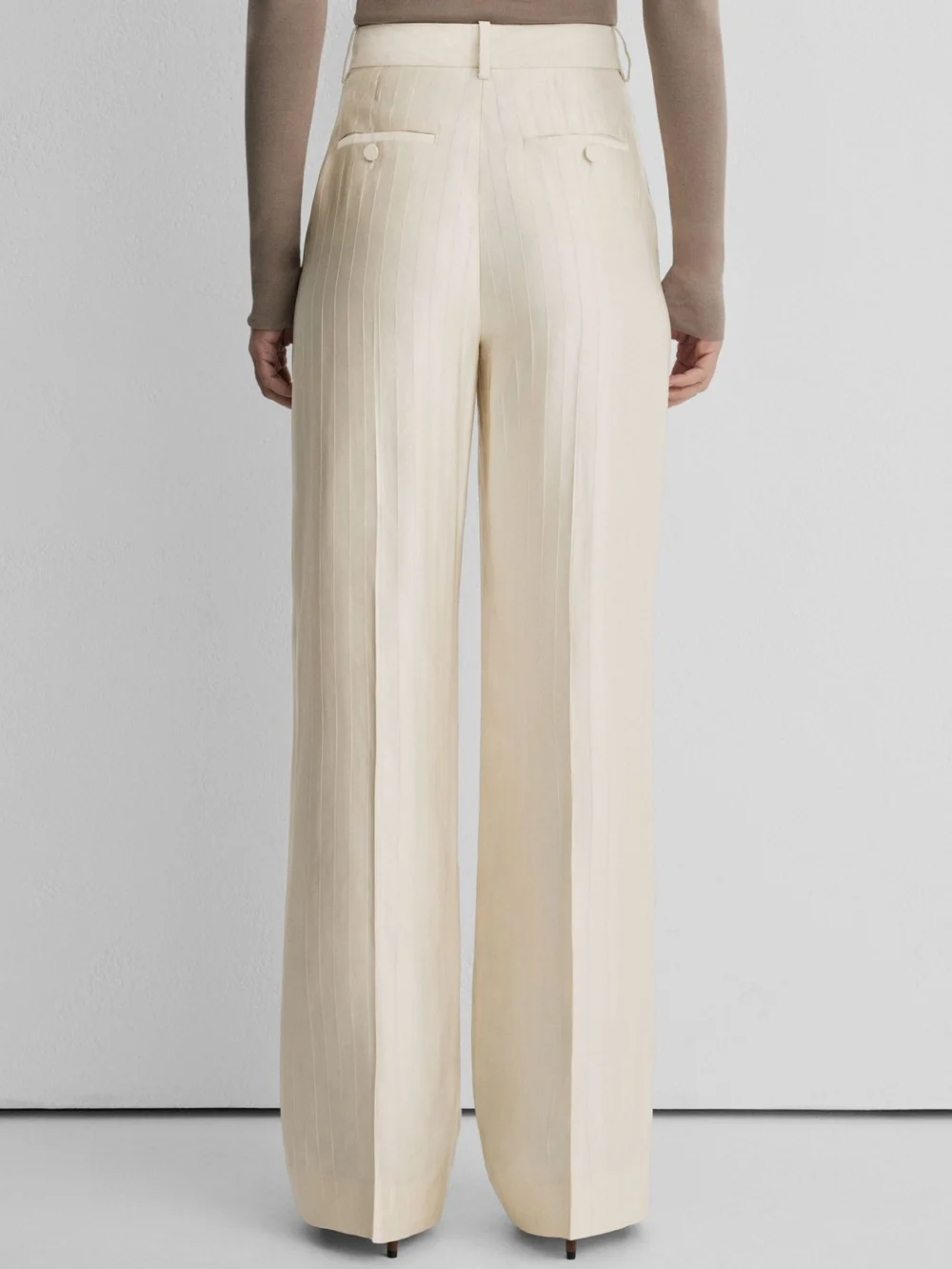Atelier Atelier Satin Pinstripe Wide-leg Trousers, Cream, view 4