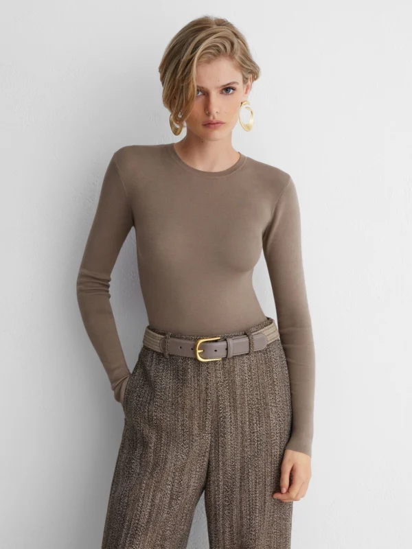 Atelier Atelier Silk-blend Jersey Long-sleeve Bodysuit, Taupe