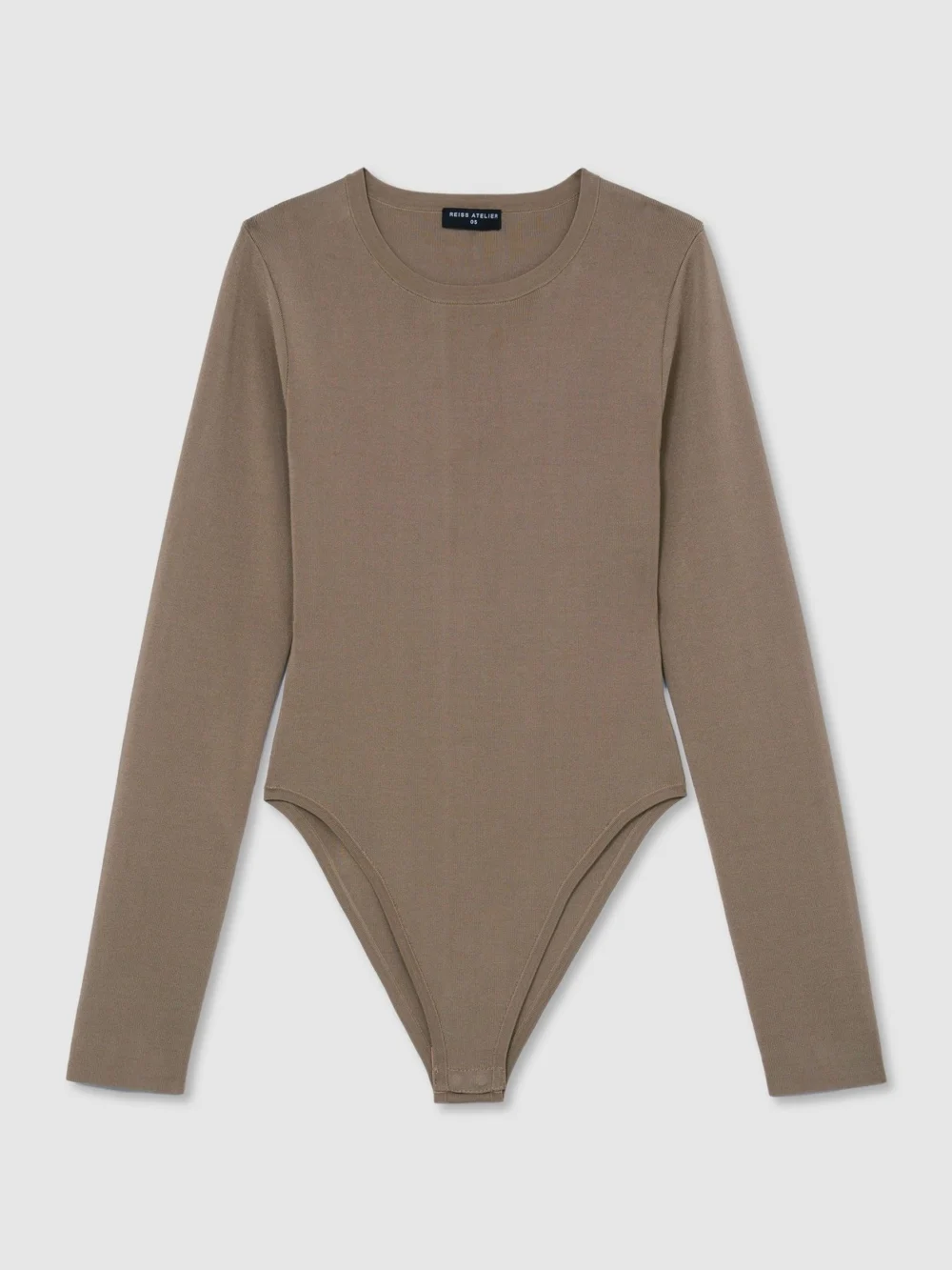 Atelier Atelier Silk-blend Jersey Long-sleeve Bodysuit, Taupe, view 2