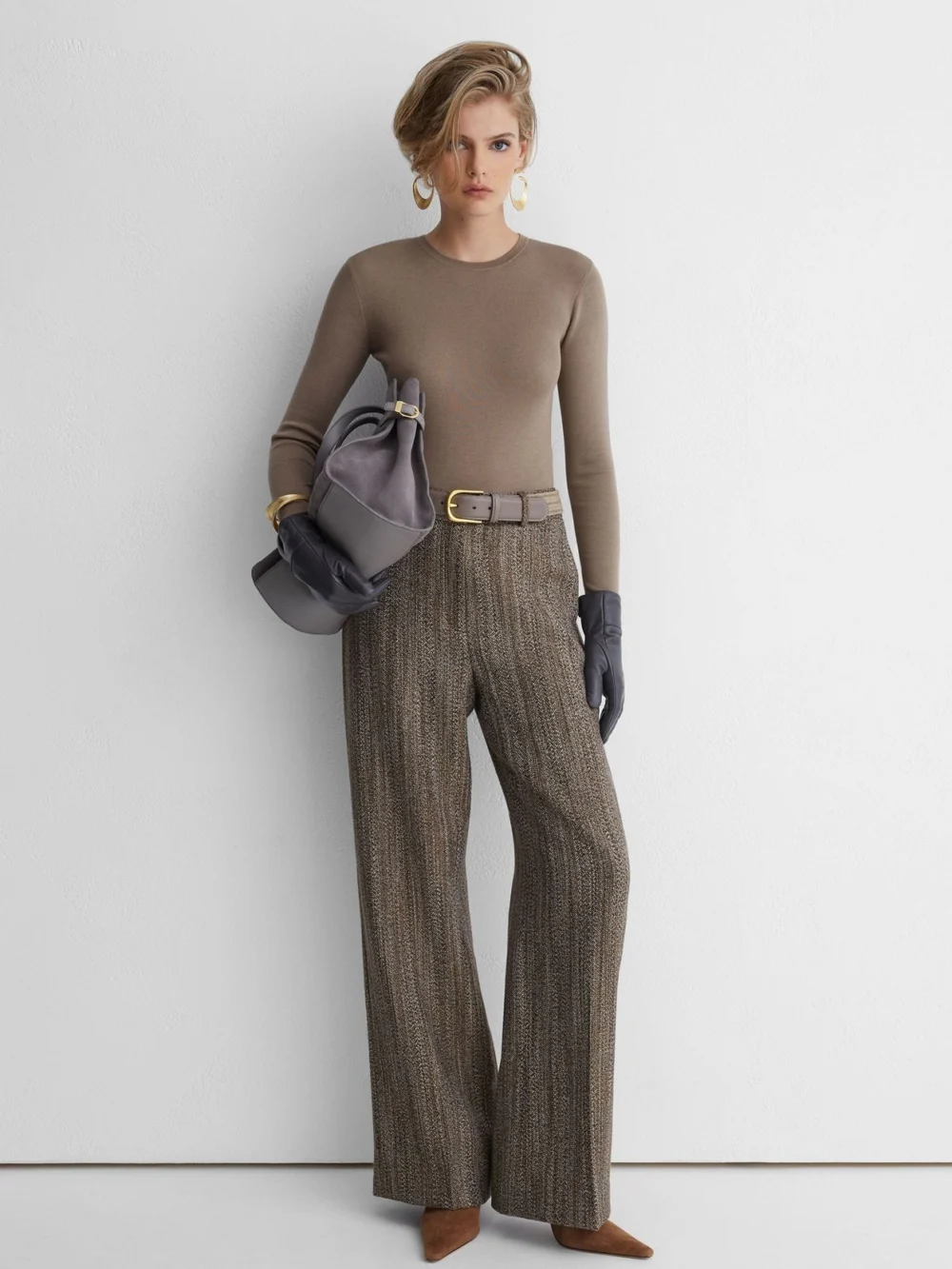 Atelier Atelier Silk-blend Jersey Long-sleeve Bodysuit, Taupe, view 4