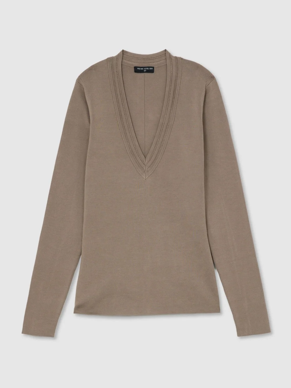 Atelier Atelier Silk-blend Knit V-neck Jumper, Taupe, view 2