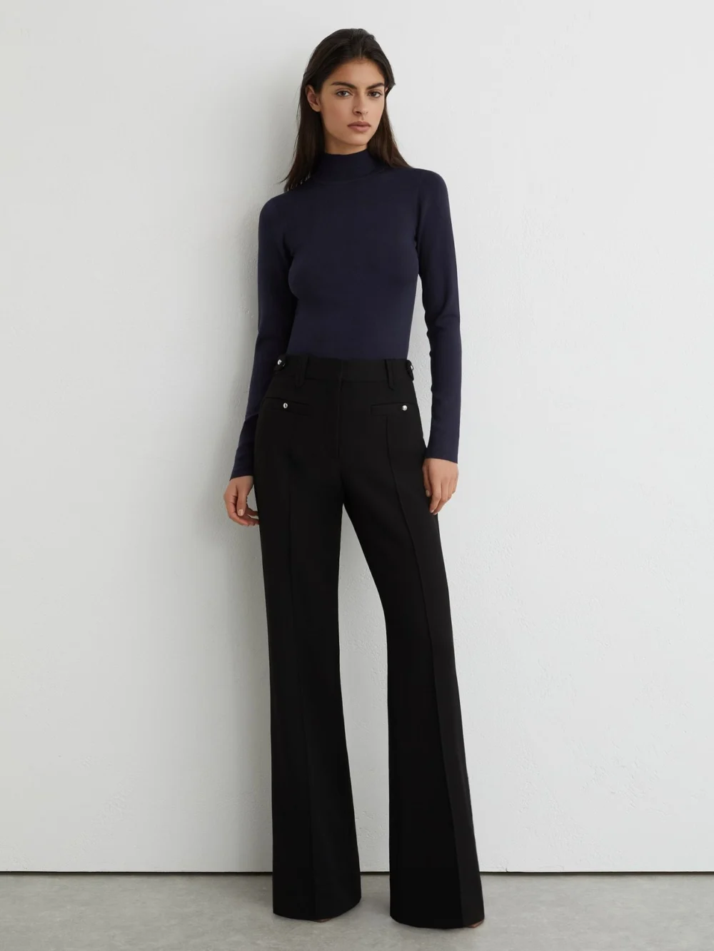Atelier Atelier Silk-blend Mock-neck Top, Navy, view 3