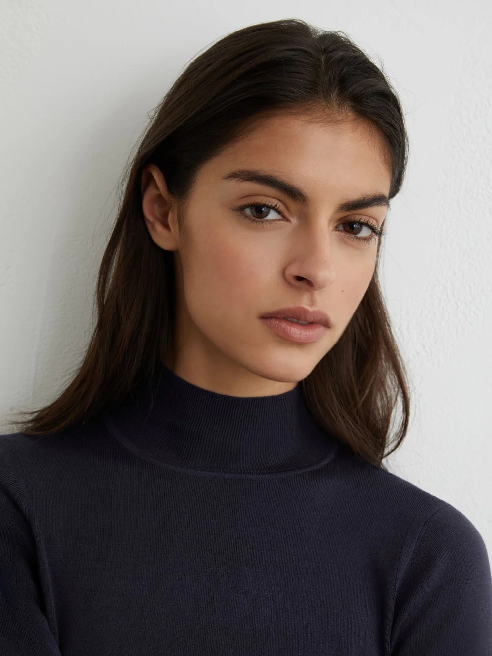 Atelier Atelier Silk-blend Mock-neck Top, Navy, view 4