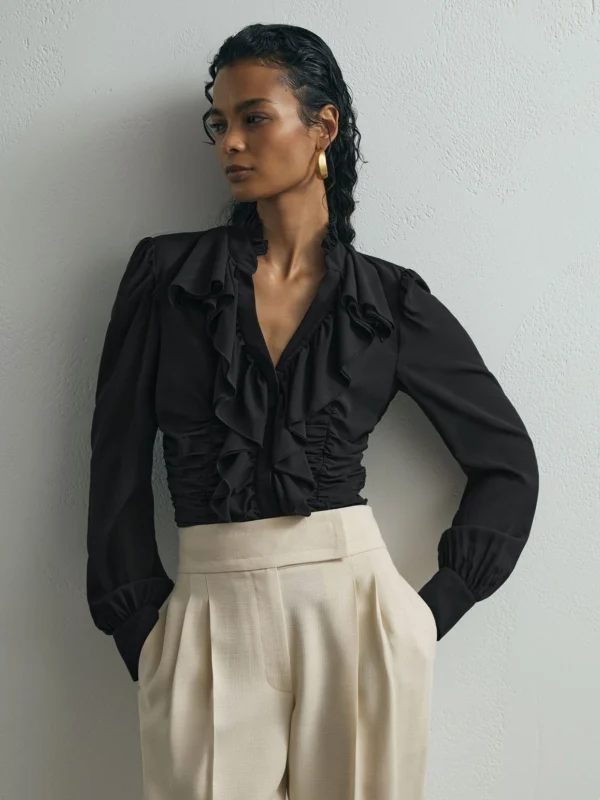 Atelier Atelier Silk-blend Ruffled Blouse, Black