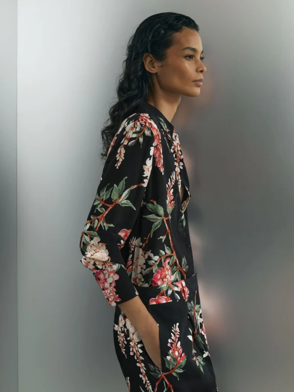 Atelier Atelier Silk-chiffon Floral-print Shirt, Black