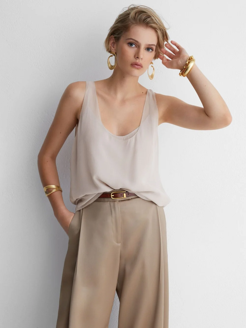Atelier Atelier Silk-chiffon Layer Vest, Taupe