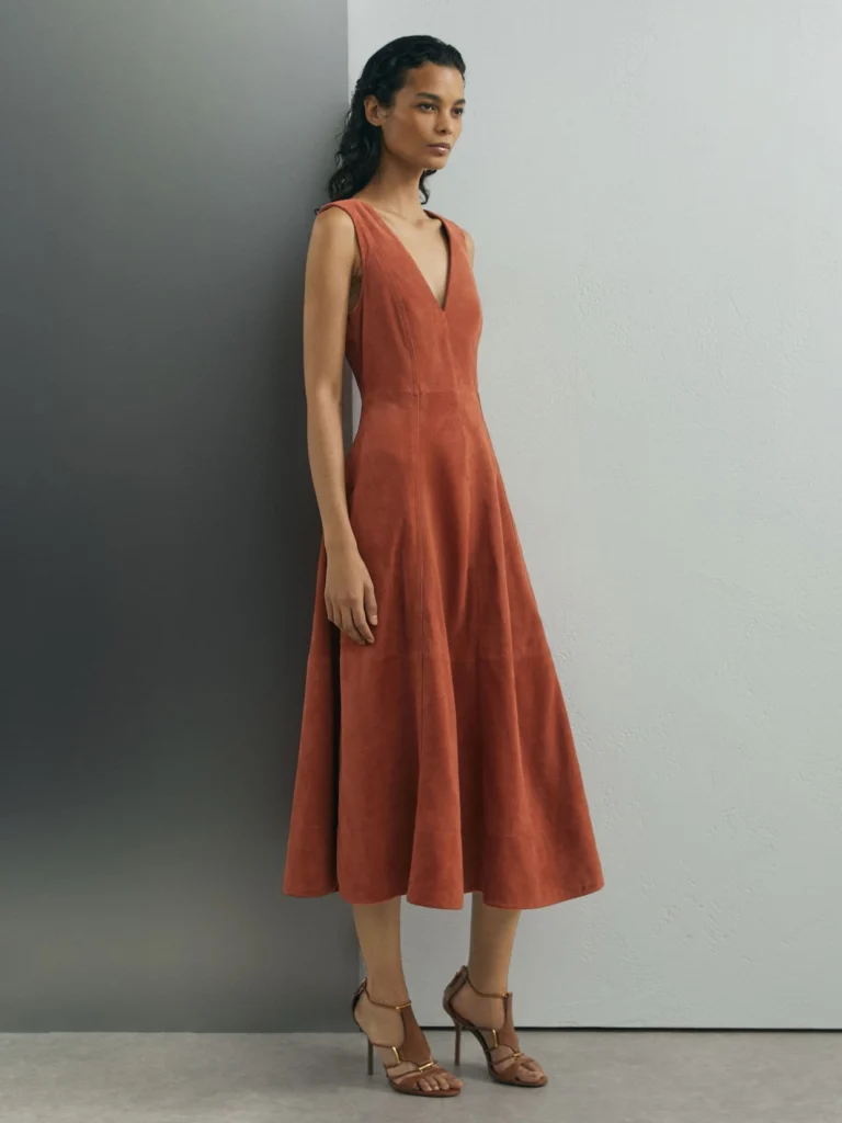 Atelier Atelier Suede Sleeveless Midi Dress, Brown