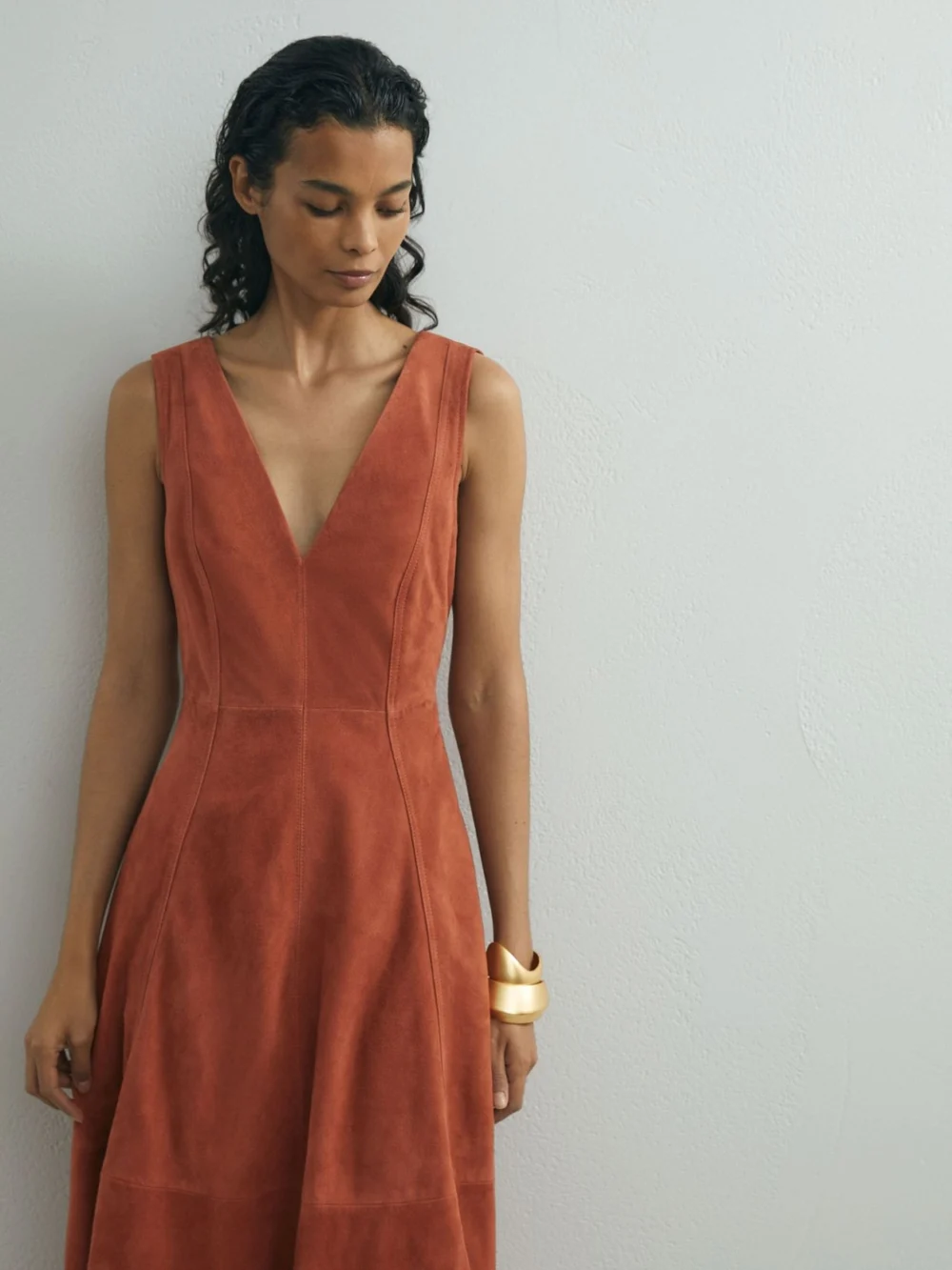 Atelier Atelier Suede Sleeveless Midi Dress, Orange, view 4