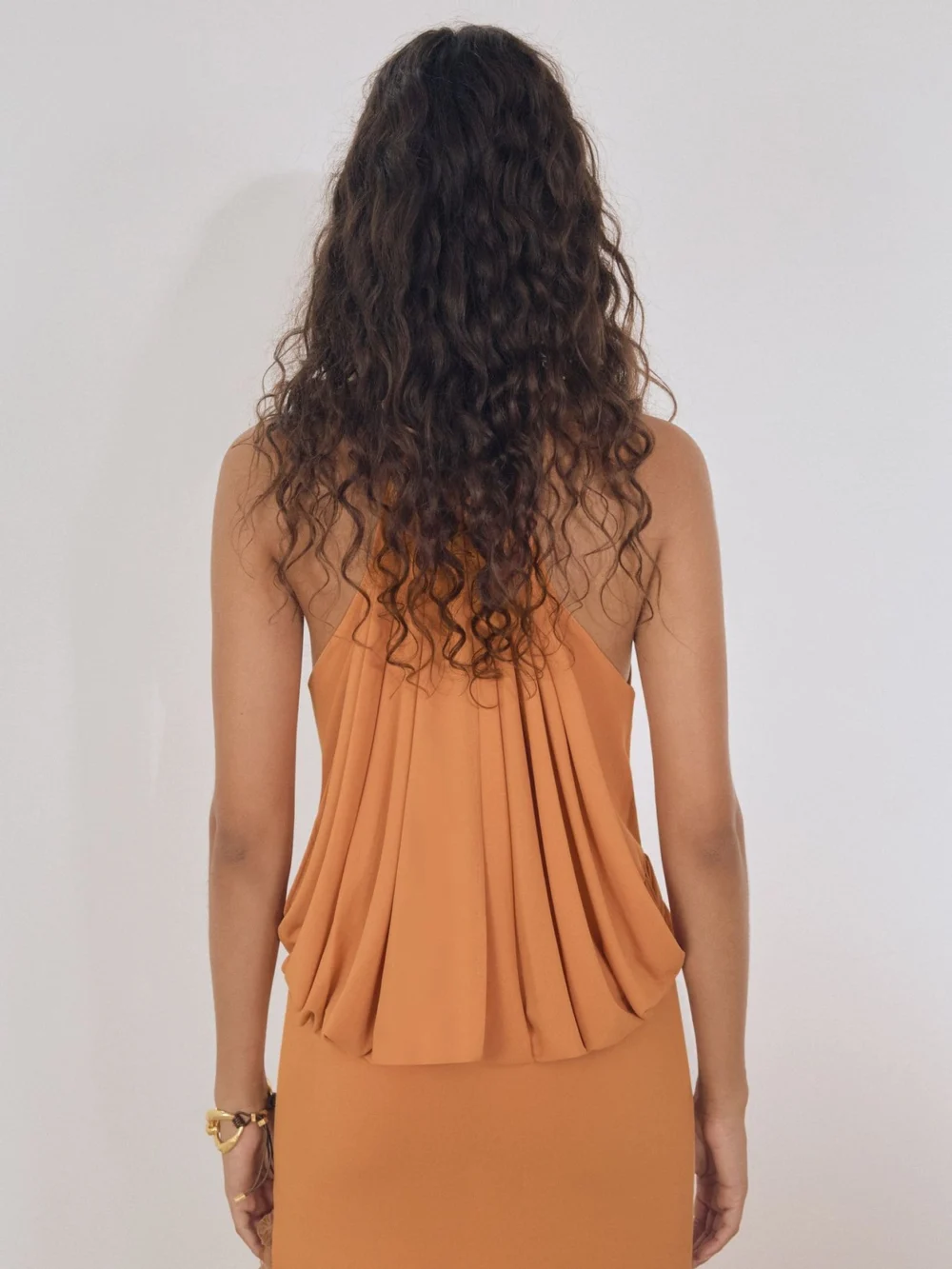 Atelier Atelier Women's Orange Lace Trim Drape Jersey Maxi Dress, view 4