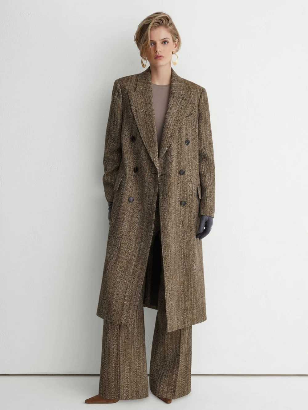 Atelier Atelier Wool-blend Textured Double-breasted Coat, Brown, view 4