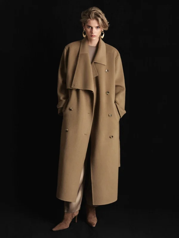 Atelier Atelier Wool Blindseam Double-breasted Coat, Khaki