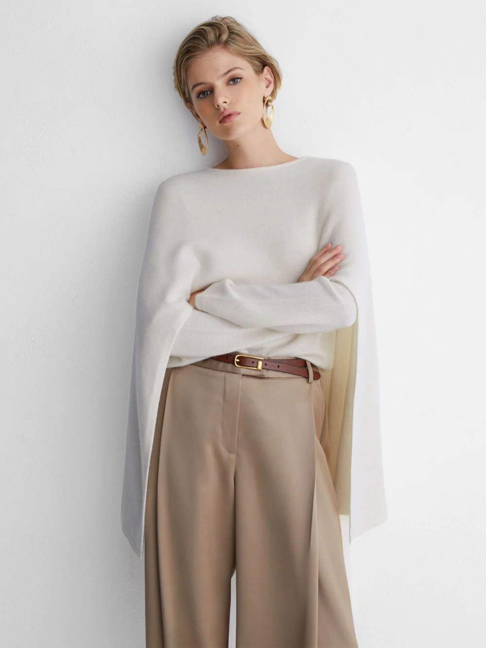 Atelier Atelier Wool-cashmere Cape Knit Jumper, , view 4