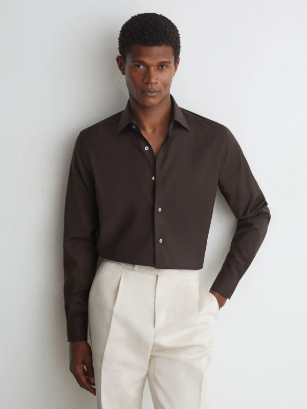 Atelier Atelier Wool Long-sleeve Slim-fit Shirt, Brown