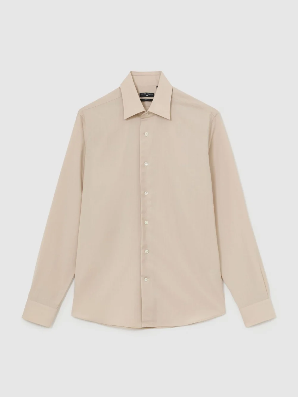 Atelier Atelier Wool Long-sleeve Slim-fit Shirt, Stone, view 2