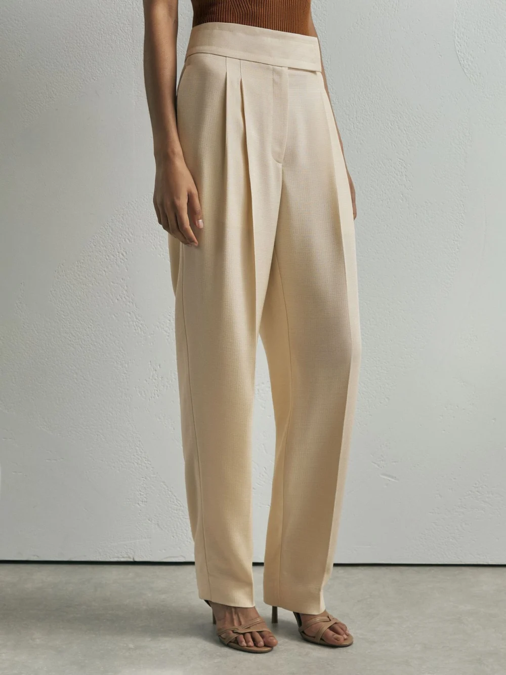 Atelier Atelier Woven Tapered Pleated Trousers, Cream, view 4