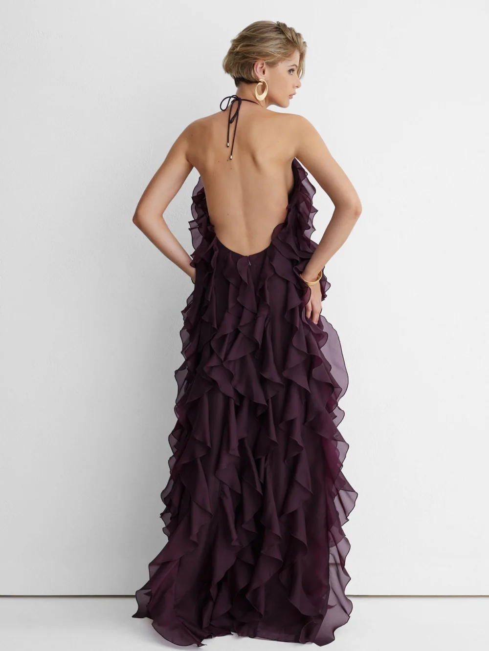Atelier Grape Burgundy Atelier Silk-organza Ruffle Maxi Dress, view 4