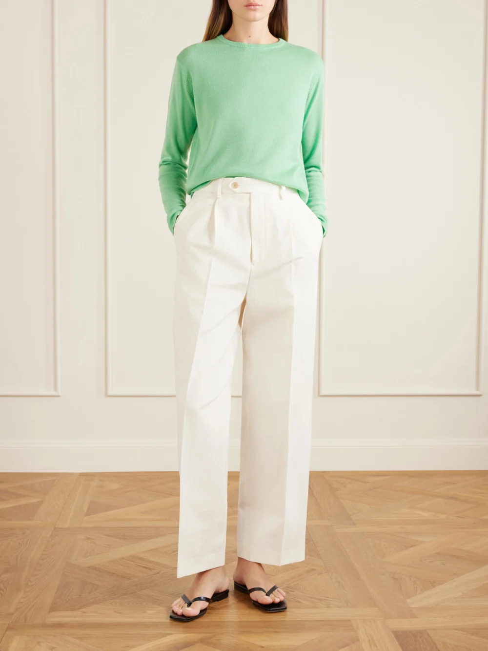 Auralee Cashmere and Silk-blend Sweater, worn by a model