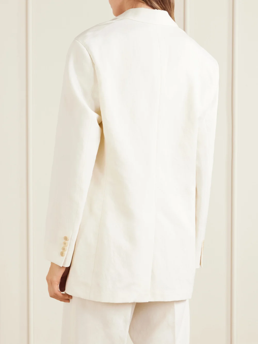 Back view of the Auralee Oversized Wool, Cotton and Linen-blend Oxford Blazer
