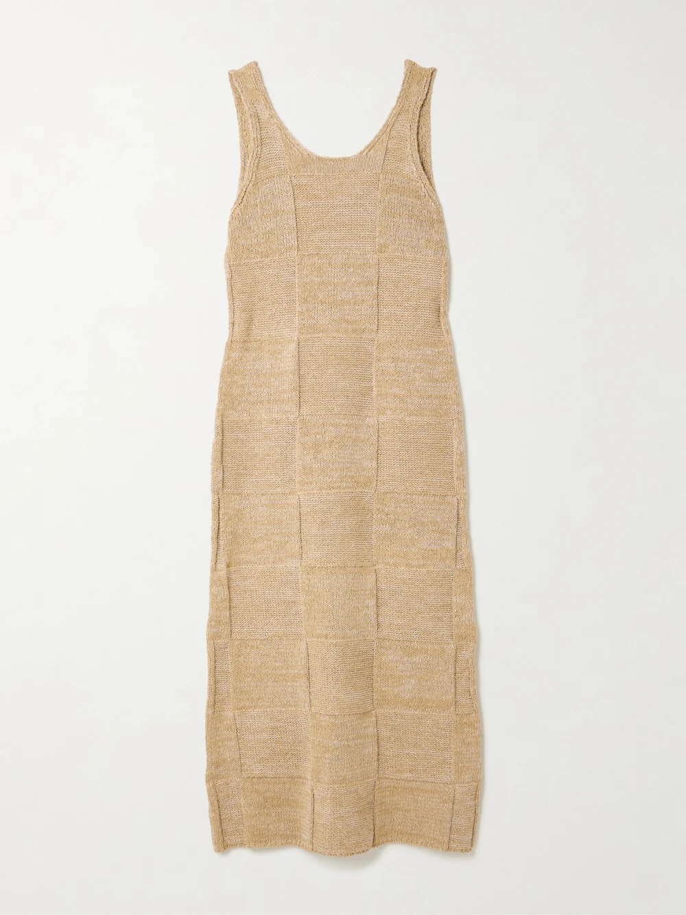 Auralee Paneled Cotton and Linen-blend Knitted Midi Dress in brown