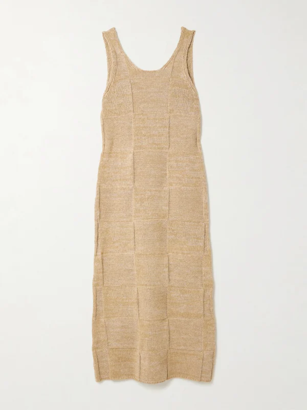 Auralee Paneled Cotton and Linen-blend Knitted Midi Dress