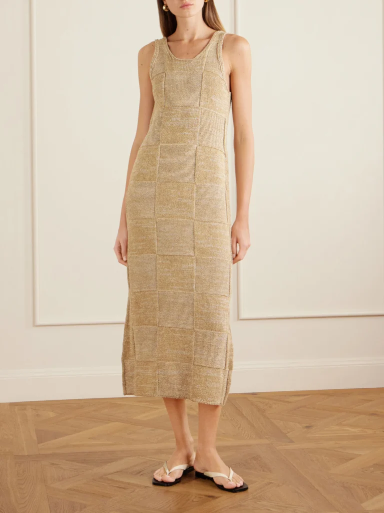 Auralee Paneled Cotton and Linen-blend Knitted Midi Dress