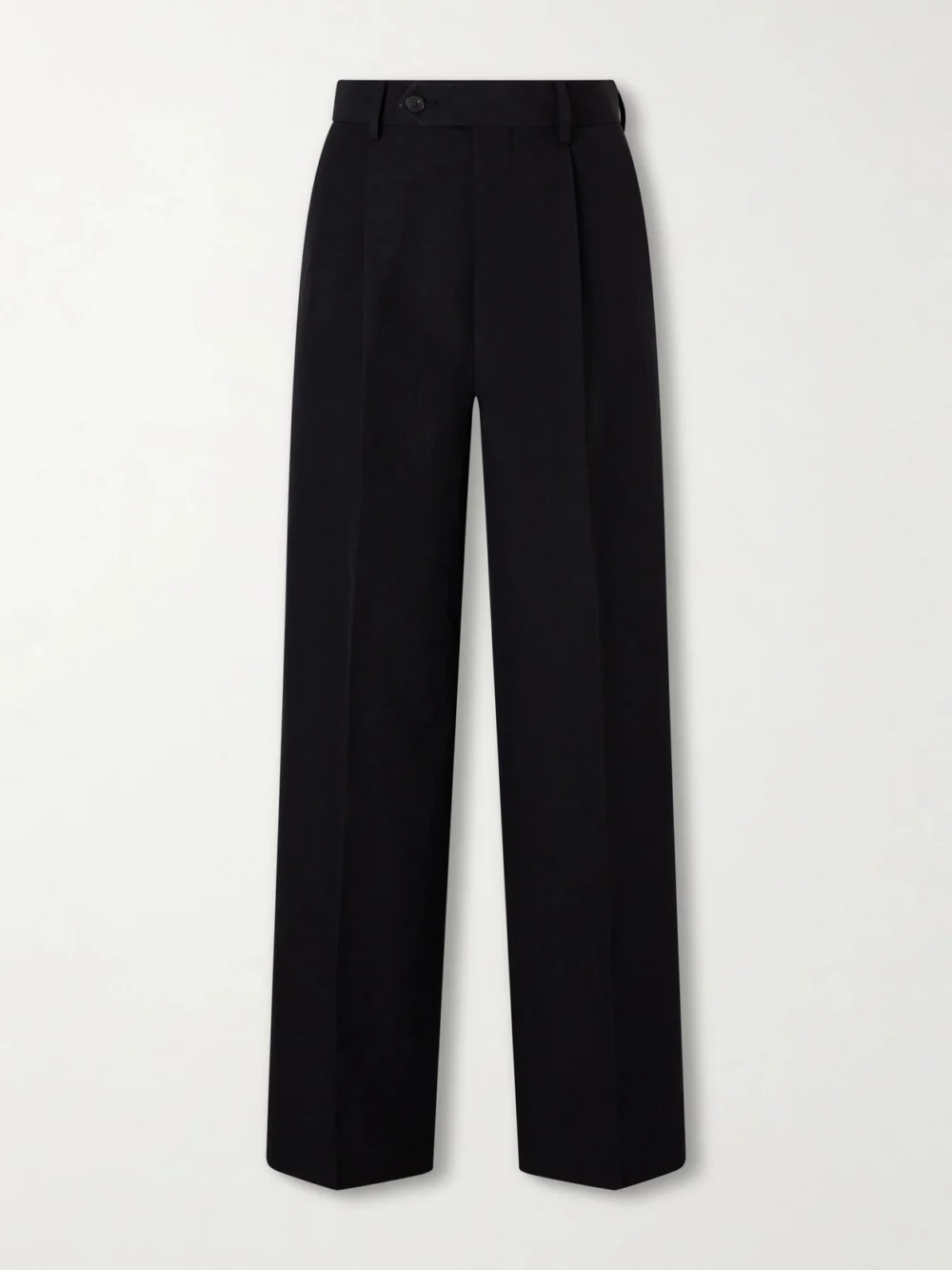 Auralee Pleated Wool, Cotton and Linen-blend Oxford Wide-leg Pants in black