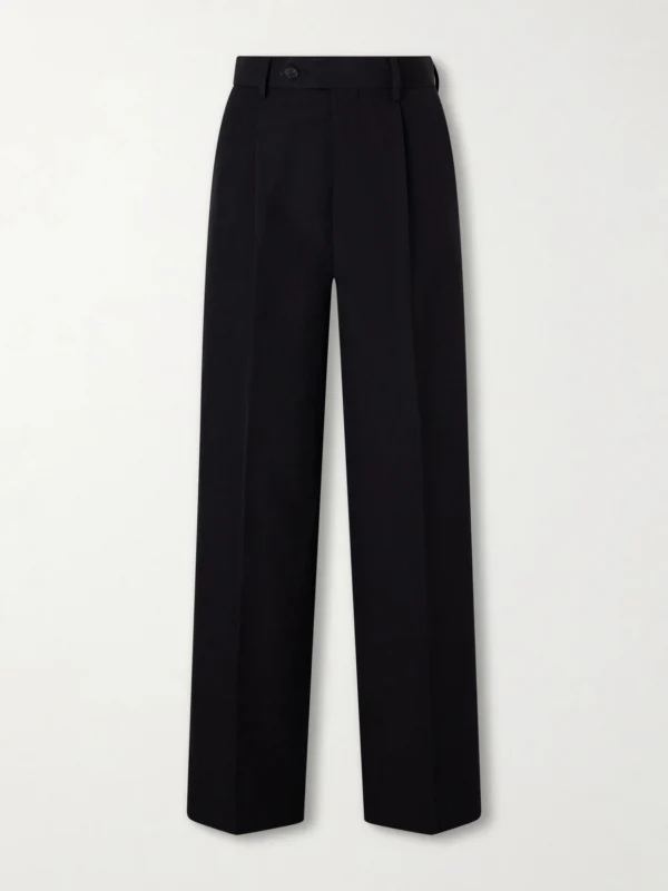 Auralee Pleated Wool, Cotton and Linen-blend Oxford Wide-leg Pants