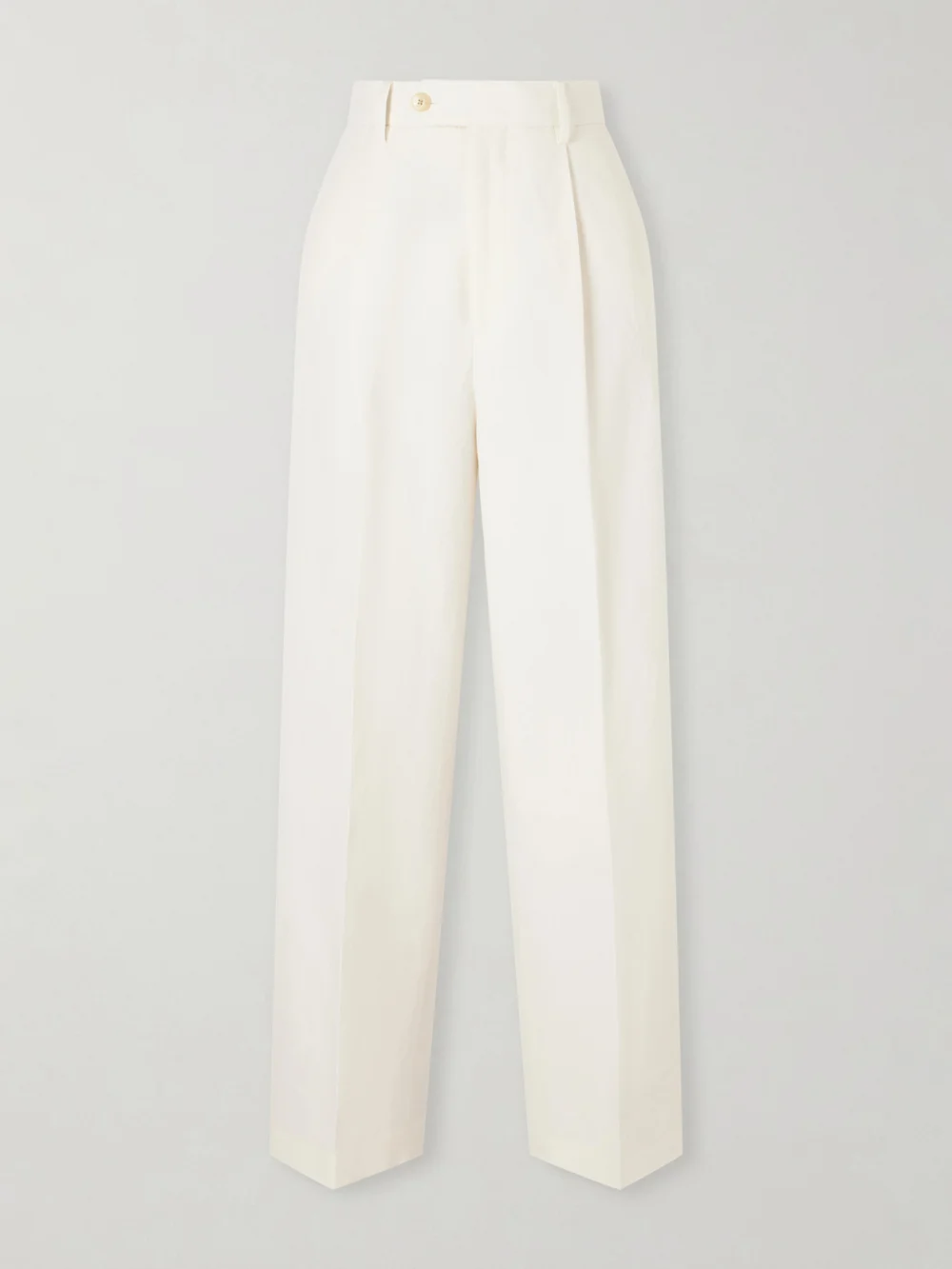 Auralee Pleated Wool, Cotton and Linen-blend Oxford Wide-leg Pants in off-white