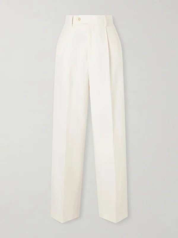 Auralee Pleated Wool, Cotton and Linen-blend Oxford Wide-leg Pants